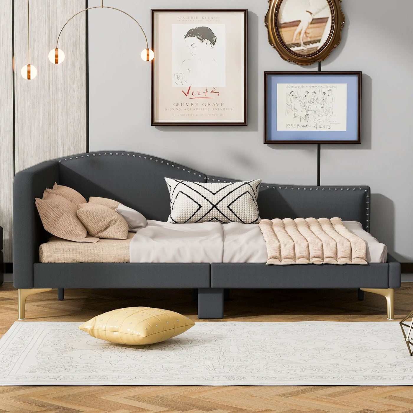 Upholstered Daybed With Headboard And Armrest, Support Legs by Unique Piece Furniture