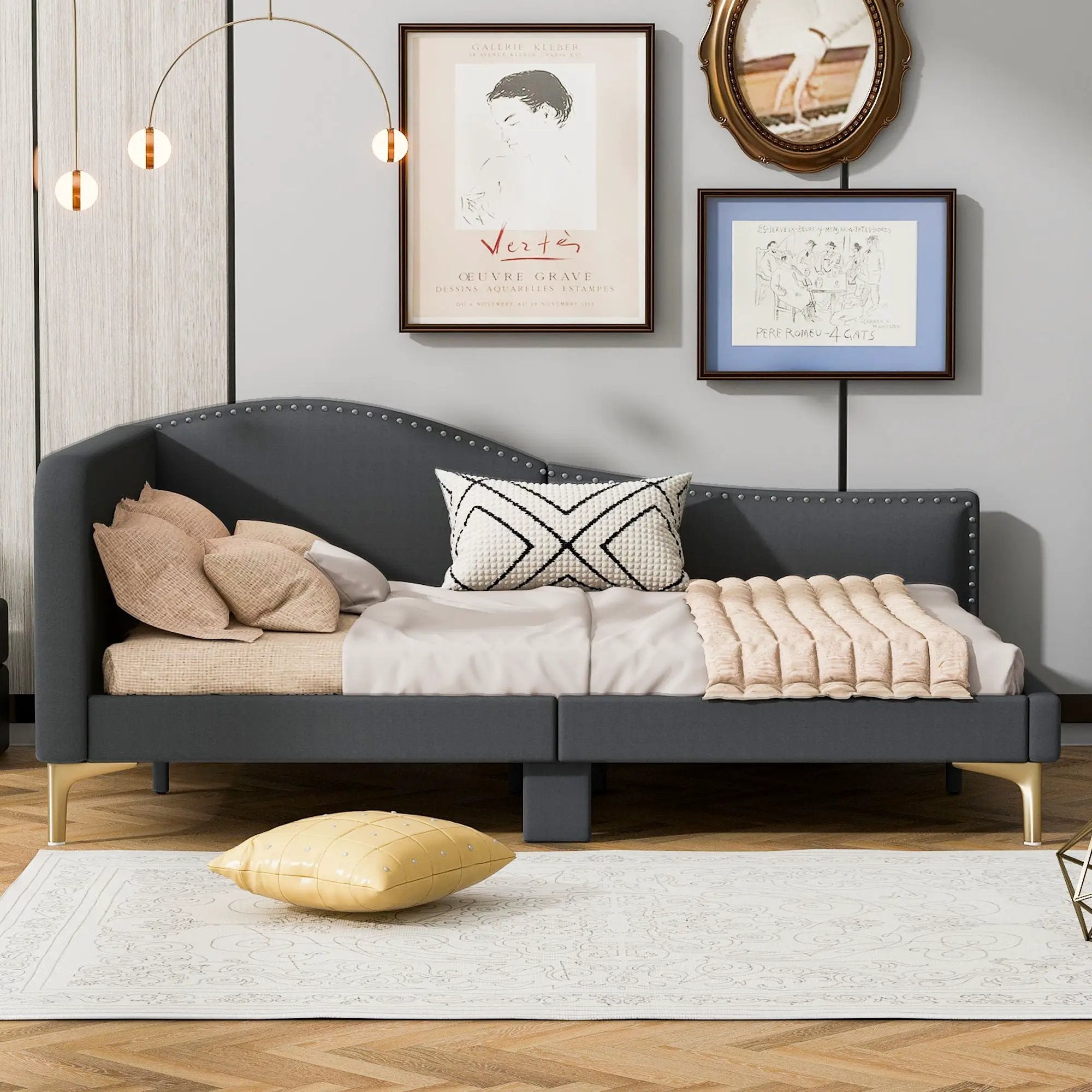 Upholstered Daybed With Headboard And Armrest, Support Legs by Unique Piece Furniture