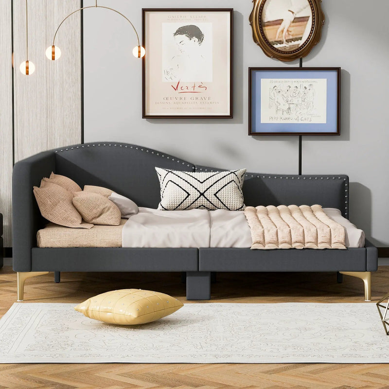 Upholstered Daybed With Headboard And Armrest, Support Legs by Unique Piece Furniture