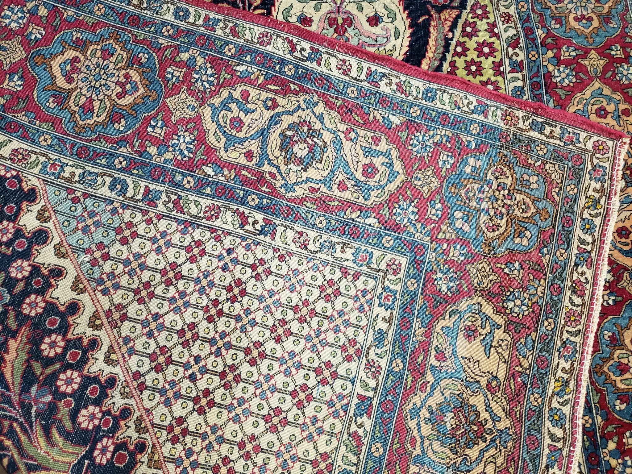 Antique Persian Tehran Rug 5x8, Midnight Blue and Red, Hand-Knotted, Wool by Jewel Rugs