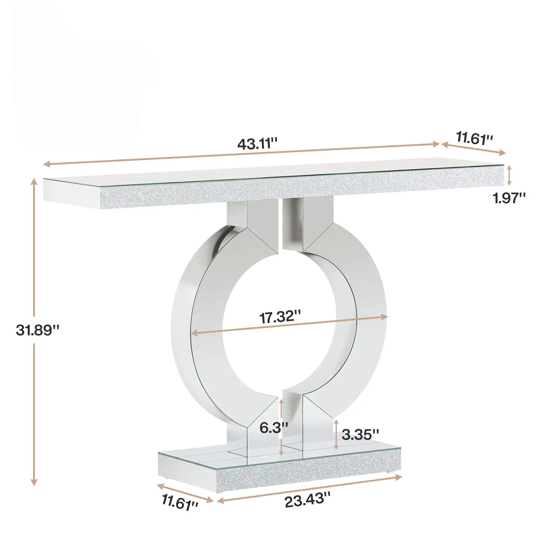 Mirrored Console Table With O-Shaped Base For Living Hallway - Silver / Clear by HouseOfZazla