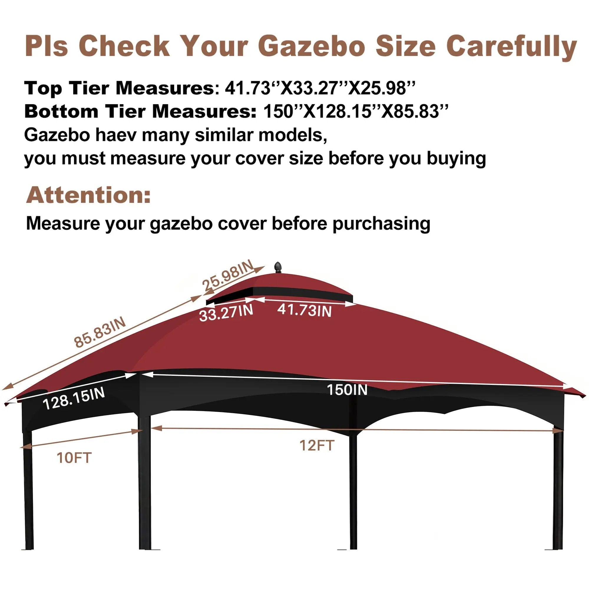 Replacement Canopy Top for Allen Roth Heavy Duty Gazebo 10x12 - Burgundy by HouseOfZazla