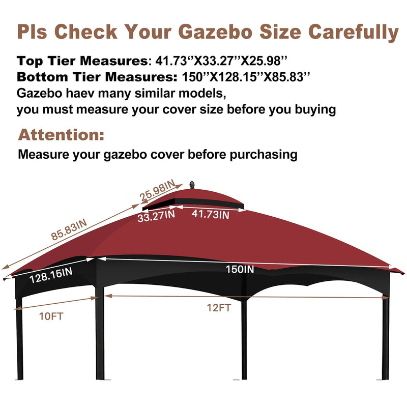 Replacement Canopy Top for Allen Roth Heavy Duty Gazebo 10x12 - Burgundy by HouseOfZazla