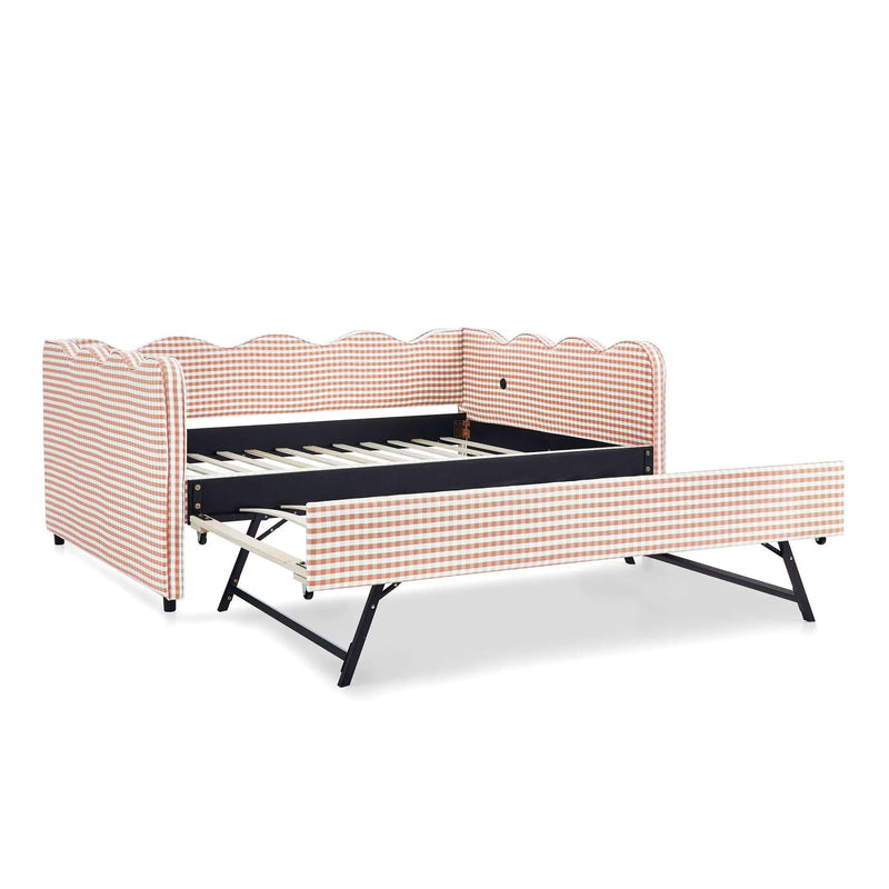 Gingham Daybed With USB Charging Port, Wave-Shaped Design by Unique Piece Furniture