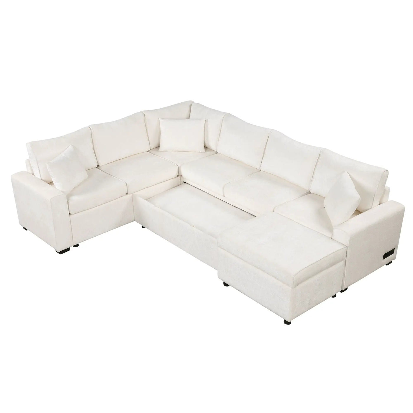 Sectional Sofa Pull-Out Sofa Bed Sleeper With A Storage Ottoman, Three Pillows And Charging Devices For Living Room by HouseOfZazla