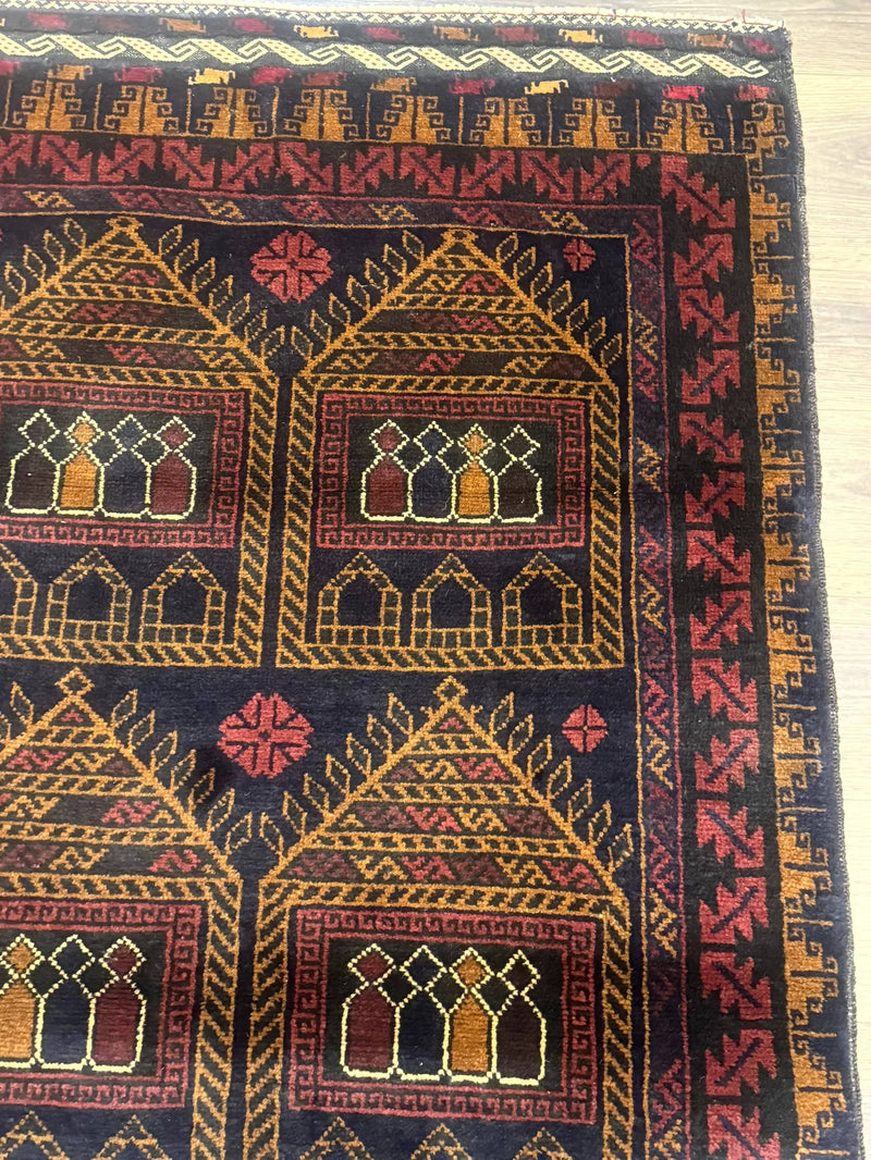 Afghan Rug 3x7, Navy Blue, Tribal Rug, Balouch Carpet, New by Jewel Rugs