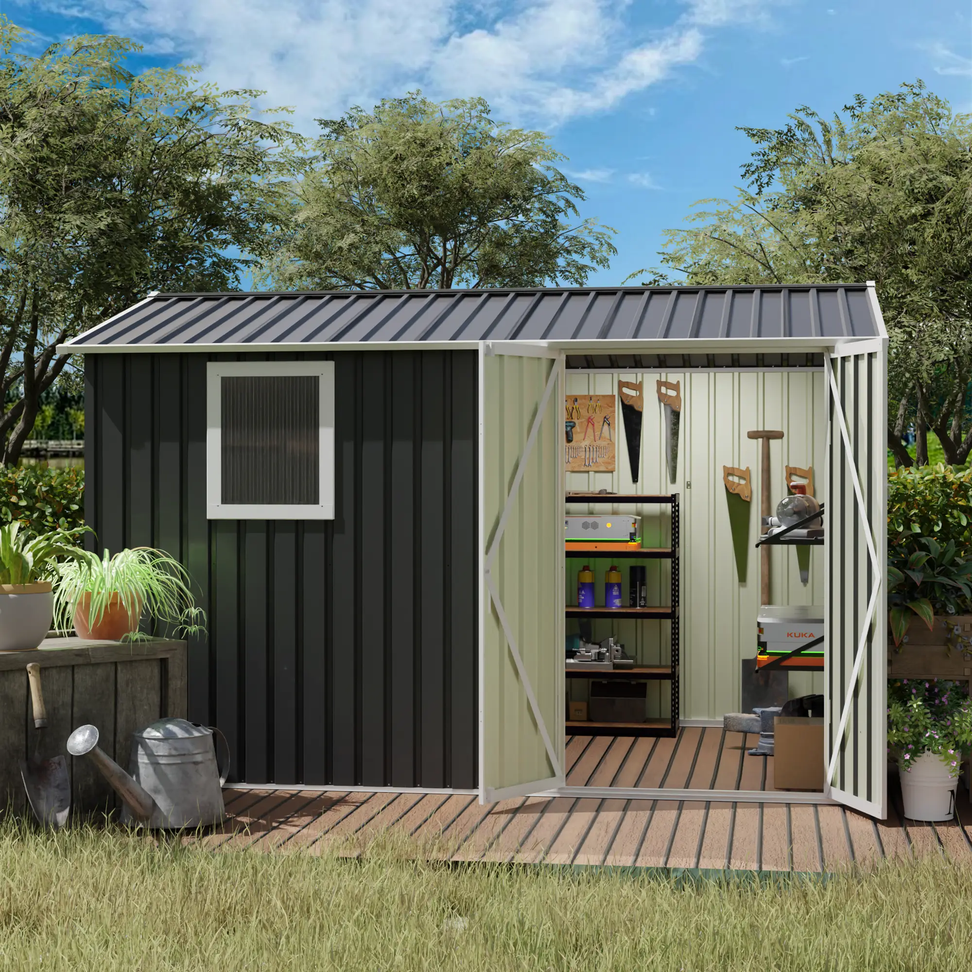 9 x 6 FT Metal Garden Shed for Patio and Backyard Storage by HouseOfZazla