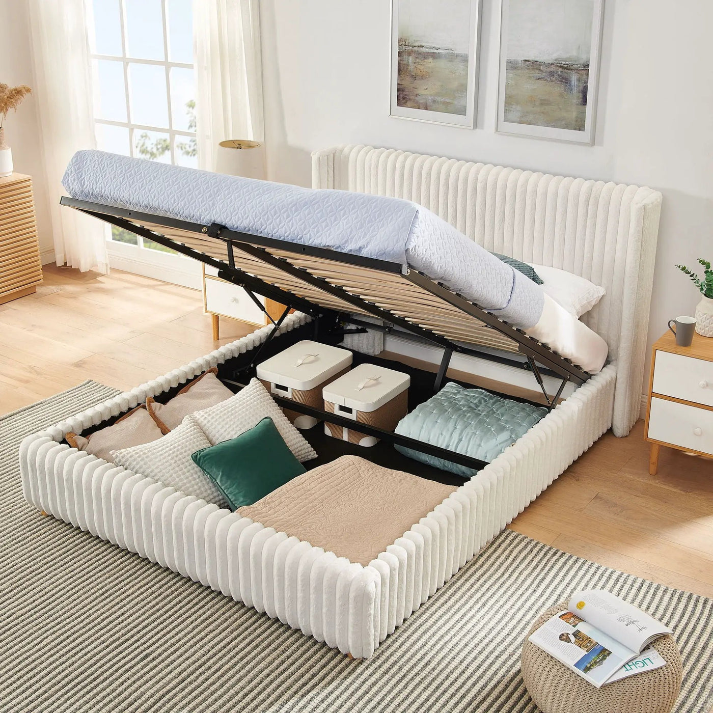 Functional Vertical Striped Bed With Gas Lift Storage by HouseOfZazla