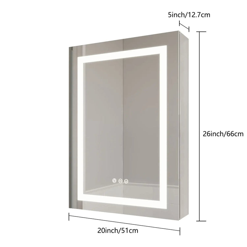 Bathroom Medicine Cabinet With LED Mirror, Anti-Fog, Waterproof, 3000K~6000K Single Door Lighted Bathroom Cabinet With Touch Swich by Unique Piece Furniture