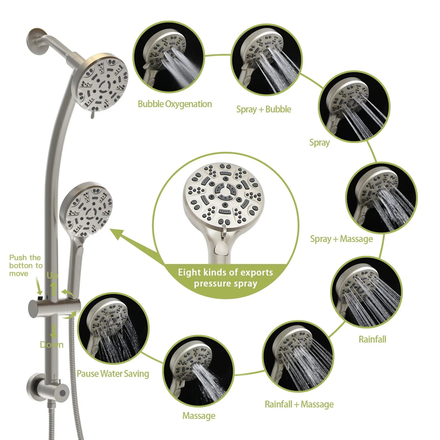 Multi Function Dual Shower Head System With 4.7" Rain Showerhead, 8 Function Hand Shower, Adjustable Slide Bar by HouseOfZazla