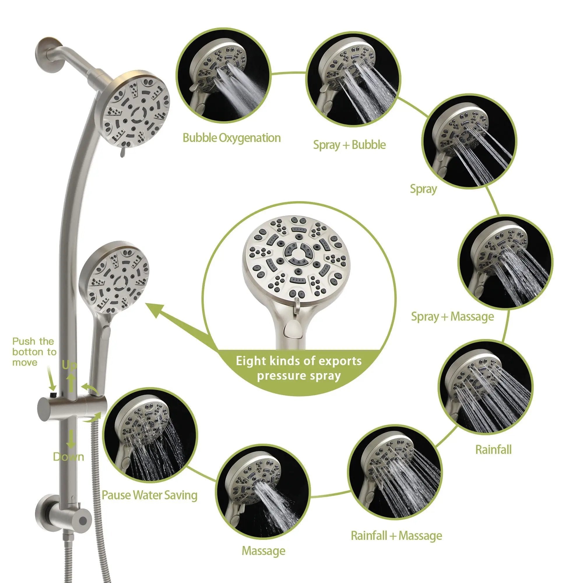 Multi Function Dual Shower Head System With 4.7" Rain Showerhead, 8 Function Hand Shower, Adjustable Slide Bar by HouseOfZazla