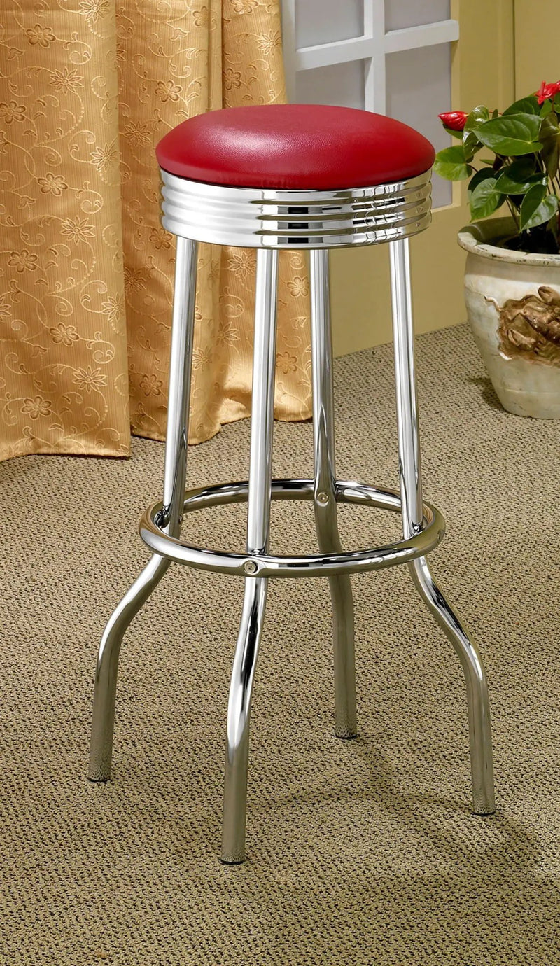 Retro Upholstered Metal Swivel Bar Stool Red (Set of 2) by Unique Piece Furniture