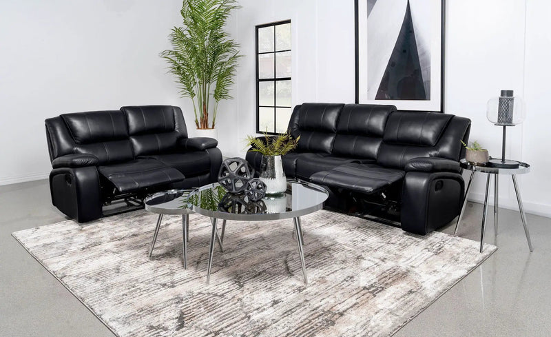 Camila 2-piece Upholstered Reclining Sofa Set Black by Unique Piece Furniture