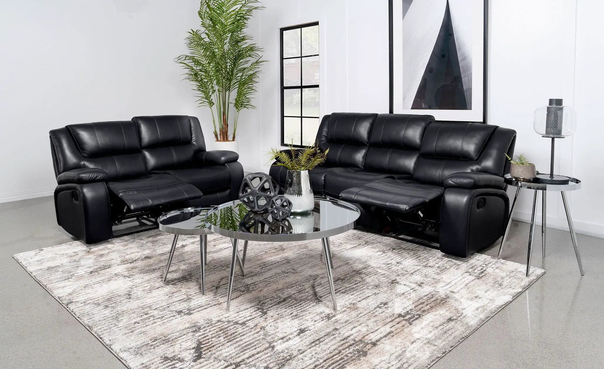 Camila 2-piece Upholstered Reclining Sofa Set Black by Unique Piece Furniture