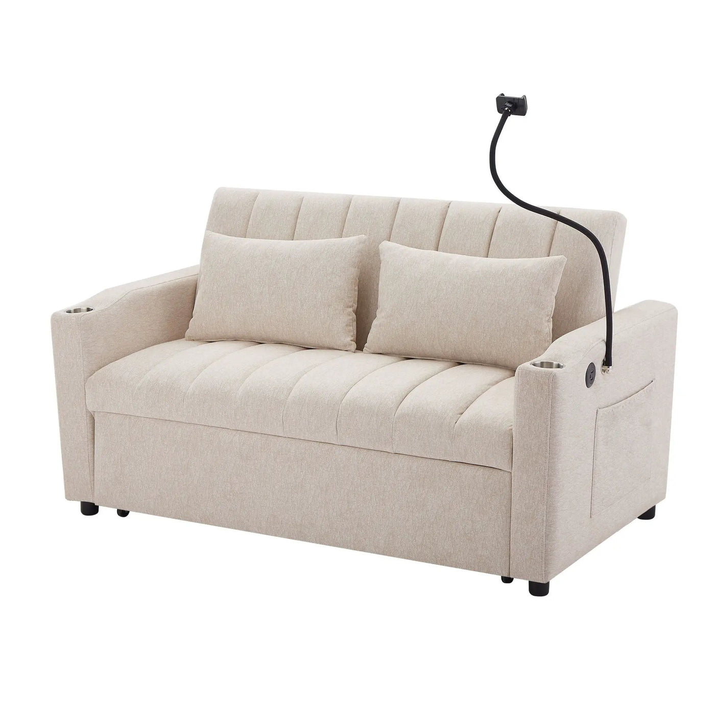 Convertible Sofa Bed Loveseat Sofa With Three USB Ports, Two Side Pockets, Two Cup Holders And 360° swivel Phone Holder For Living Room by HouseOfZazla