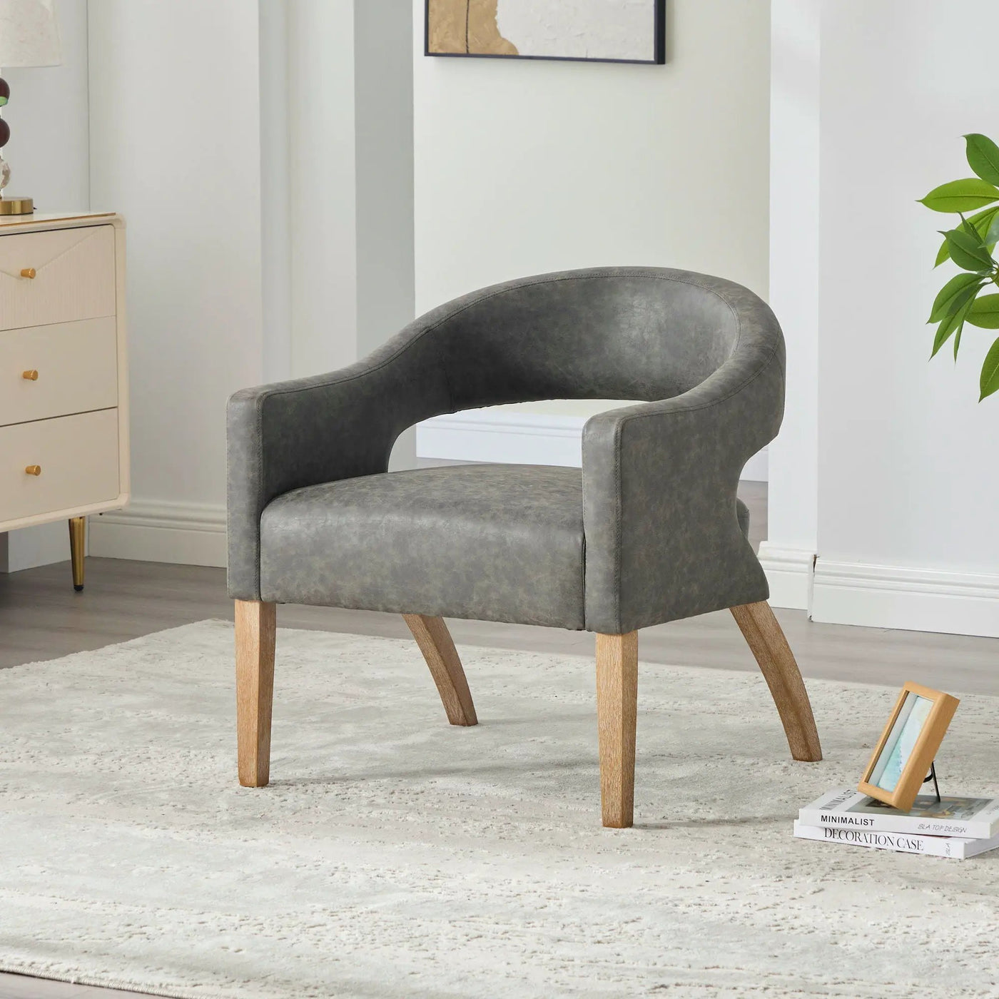 Upholstered Open Back Armchair With Weathered Rubberwood Legs by Unique Piece Furniture