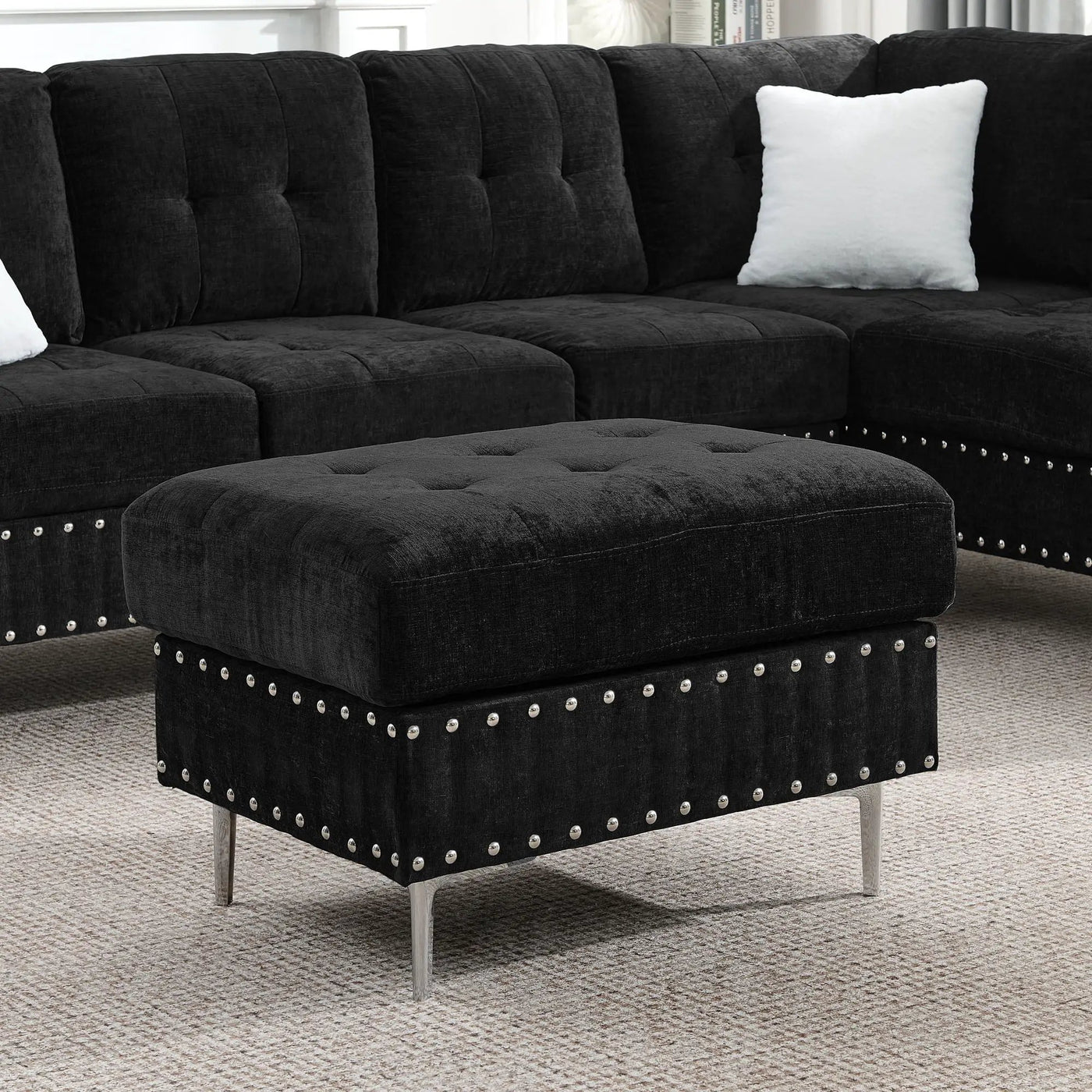 L-Shaped Sectional Sofa With Chaise And Storage Ottoman, Includes 2 Pillows by Unique Piece Furniture