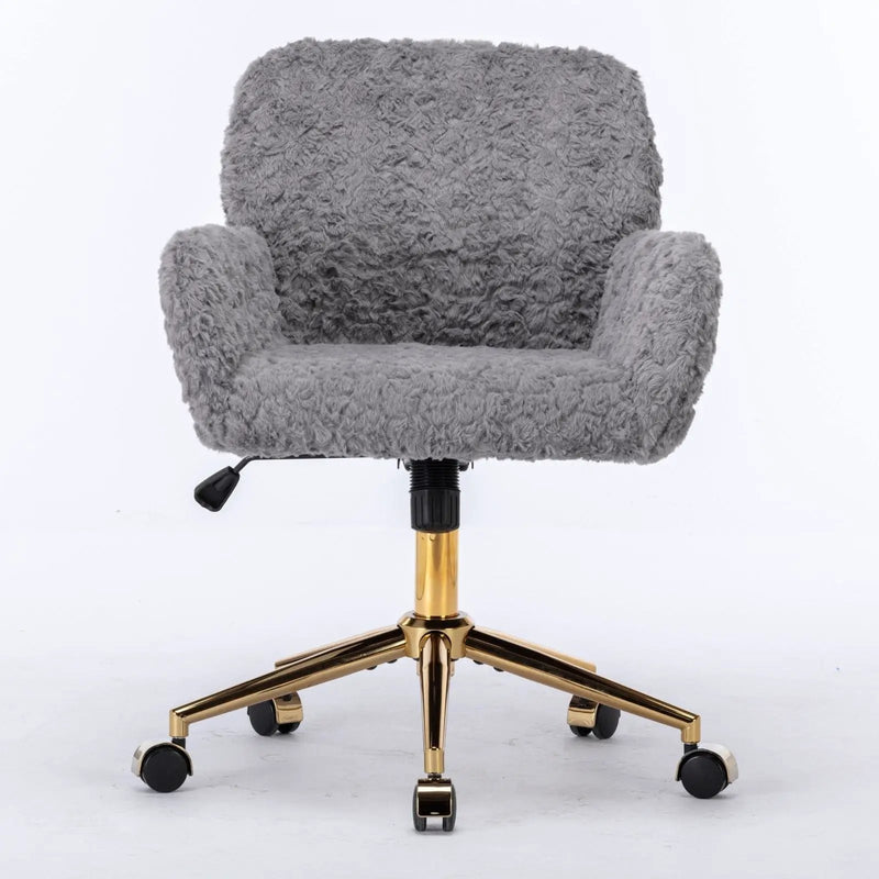 Office Chair, Artificial Rabbit Hair Home Office Chair With Metal Base, Adjustable Desk Chair Swivel Office Chair, Vanity Chair by Unique Piece Furniture