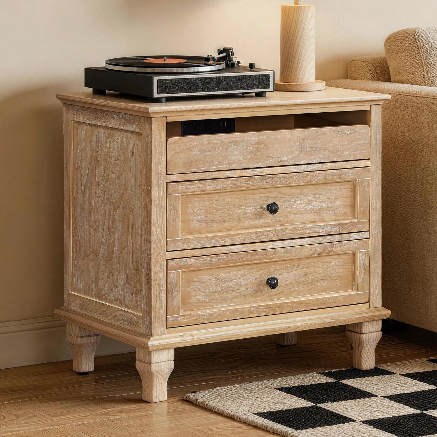 28" Wood Nightstand with Charging Station by HouseOfZazla