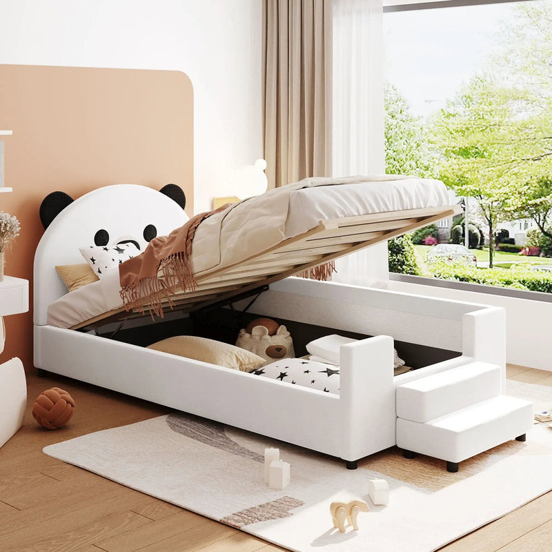 Upholstered Daybed With Bear Shaped Headboard, Hydraulic System And Breathable Fence by Unique Piece Furniture