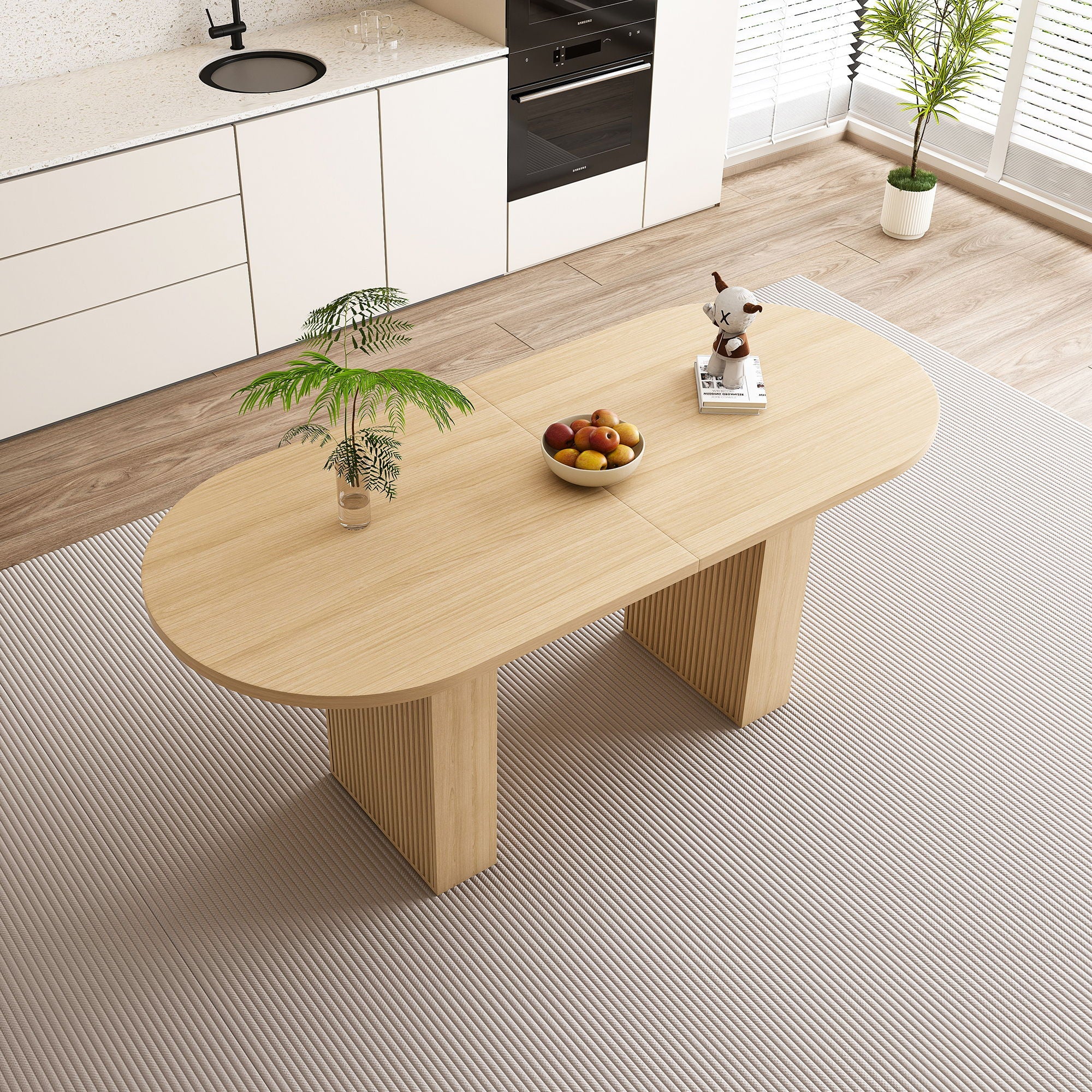 Oval Dining Table With Wood Strip Base by HouseOfZazla