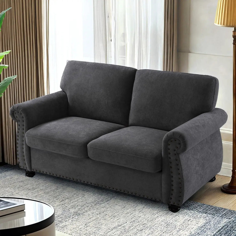 Soft Loveseat, Upholstered 2 Seater Couch, Loose Back Cushions And Turned Legs by HouseOfZazla