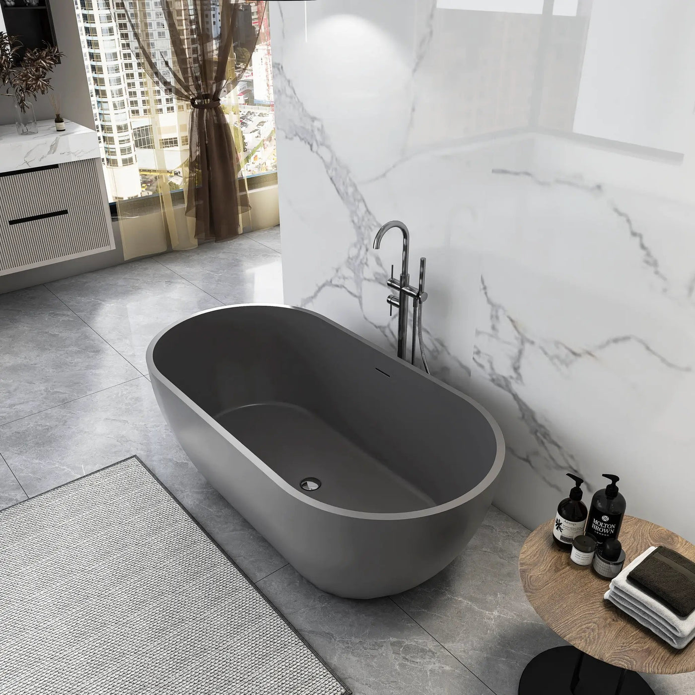 59 Inch Solid Surface Oval Freestanding Bathtub by HouseOfZazla