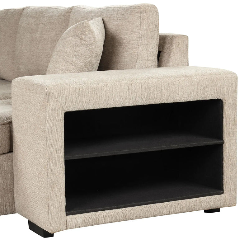 Modern L-Shape 3 Seat Reversible Sectional Couch, Pull Out Sleeper Sofa With Storage Chaise And 2 Stools For Living Room Furniture Set by HouseOfZazla