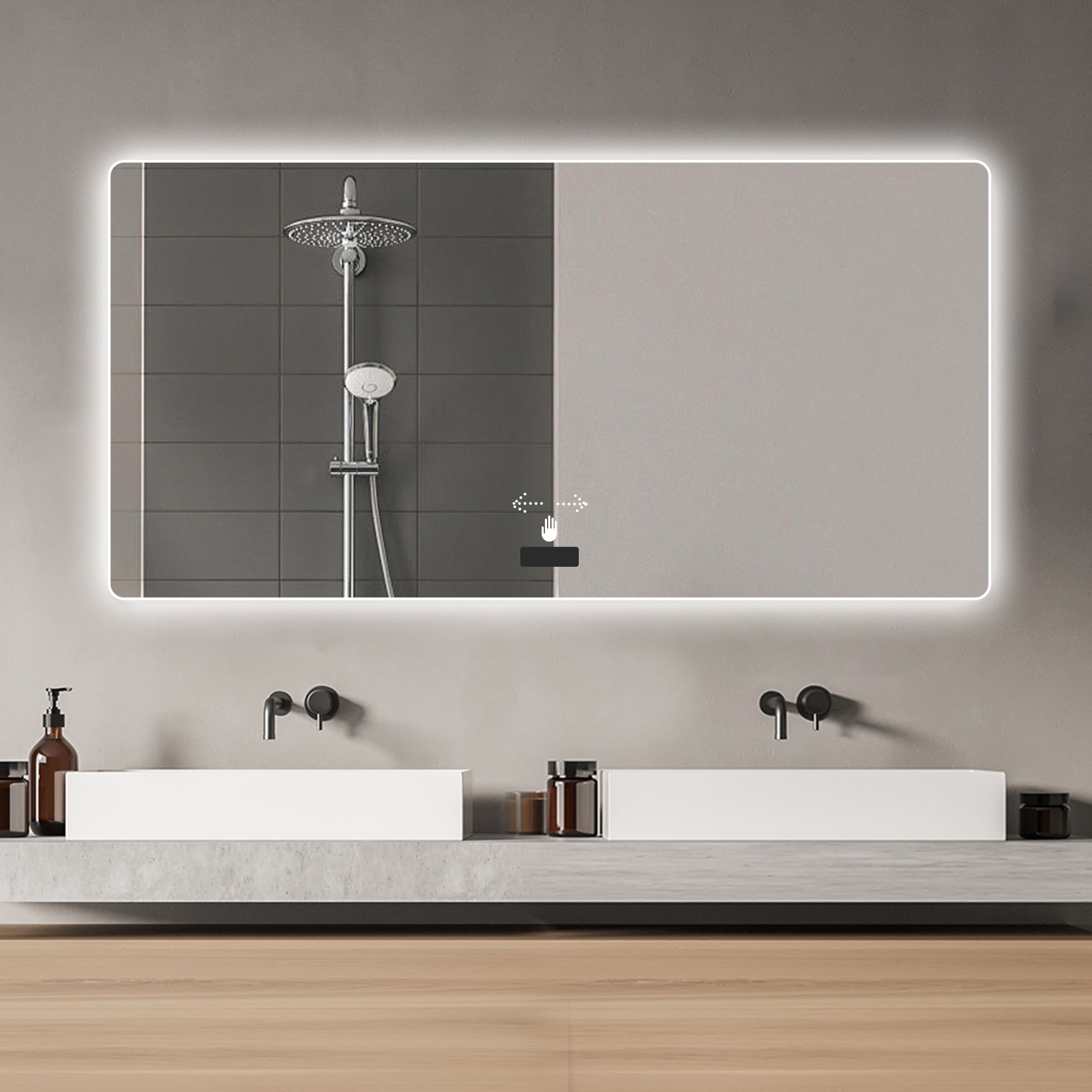 Frameless Bathroom Mirror With Light, LED Backlit, Tri Color Dimming, Anti Fog, Smart Sensor - Silver by HouseOfZazla