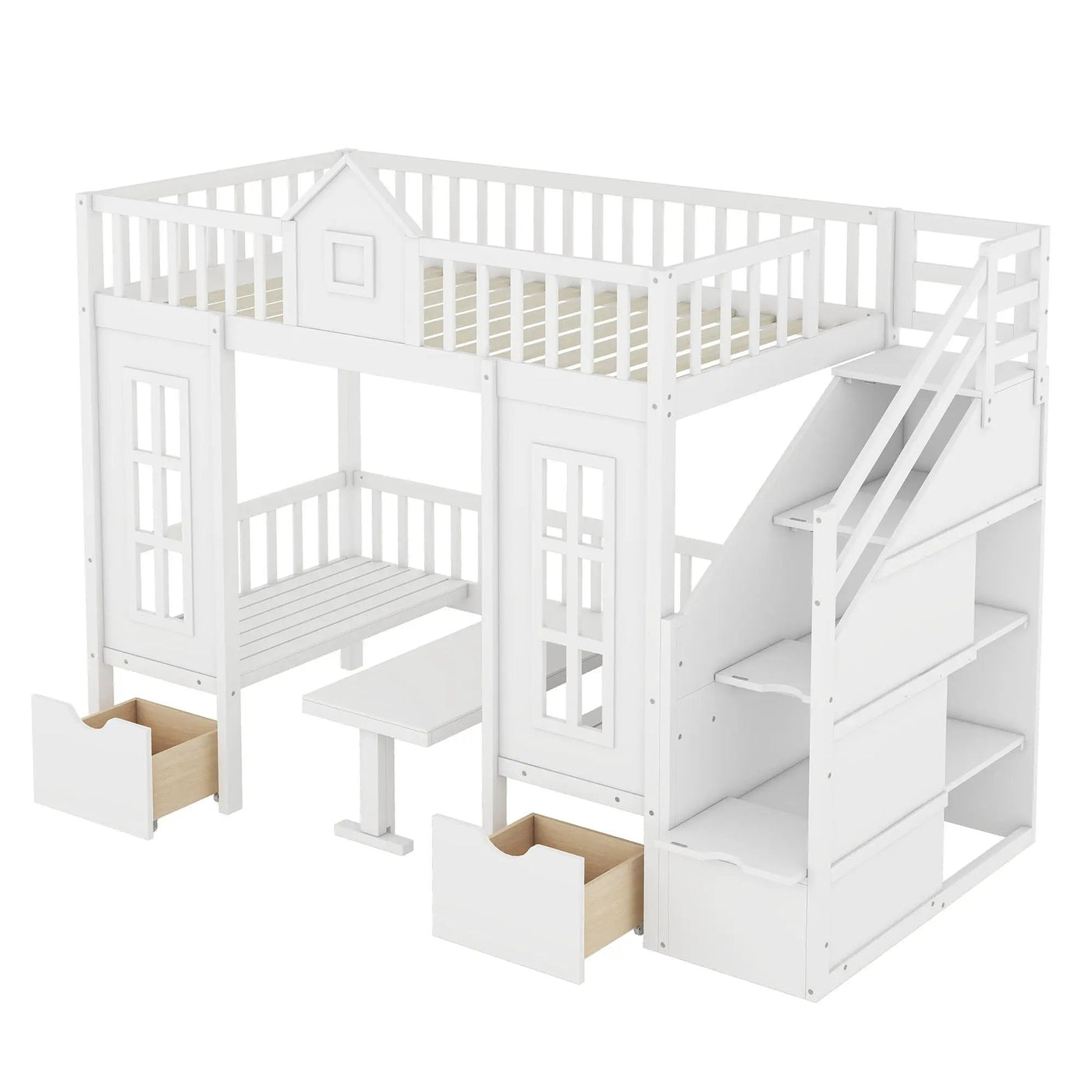Twin Over Twin Bunk Bed With Changeable Table, Bunk Bed Turn Into Upper Bed And Down Desk by HouseOfZazla