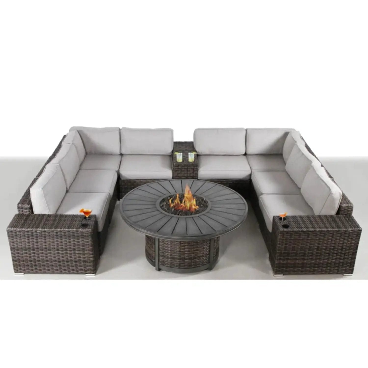 Patio Seating Group With Cushions And Fire Pit - Espresso by HouseOfZazla