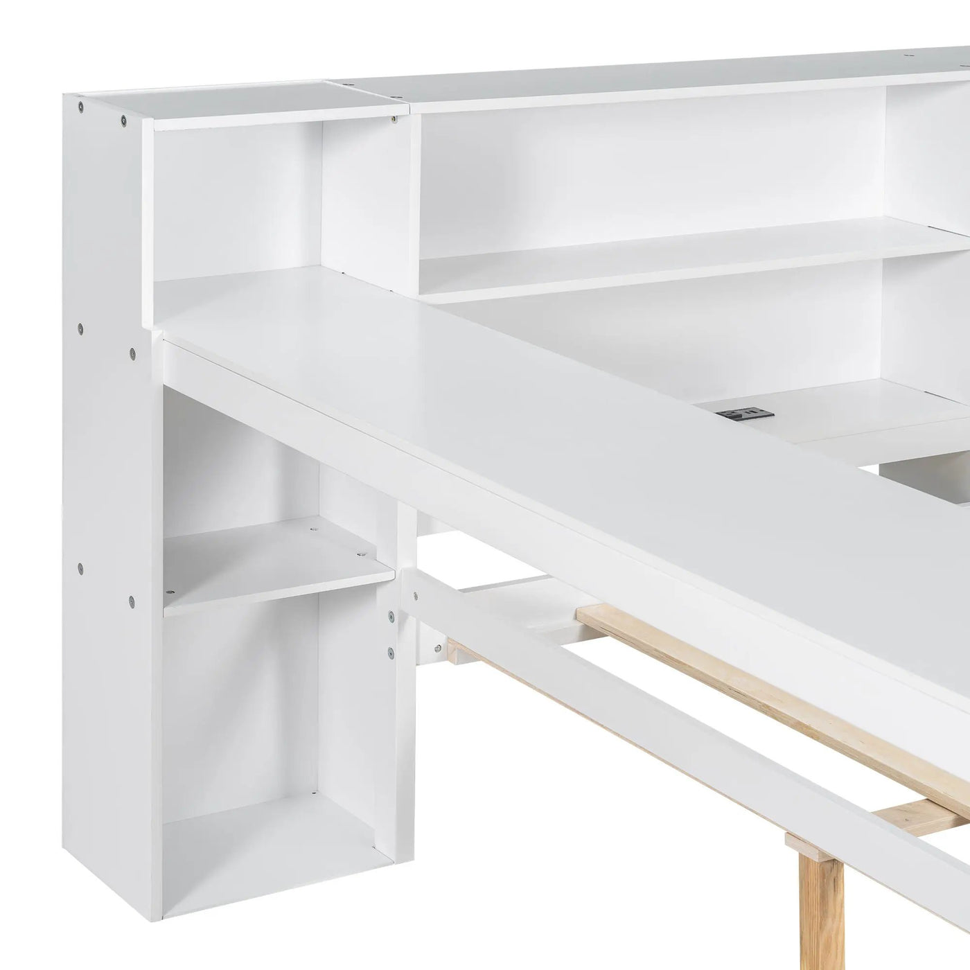Platform Bed With Storage Shelves, Drawers, Charging Station, LED, Desk by HouseOfZazla