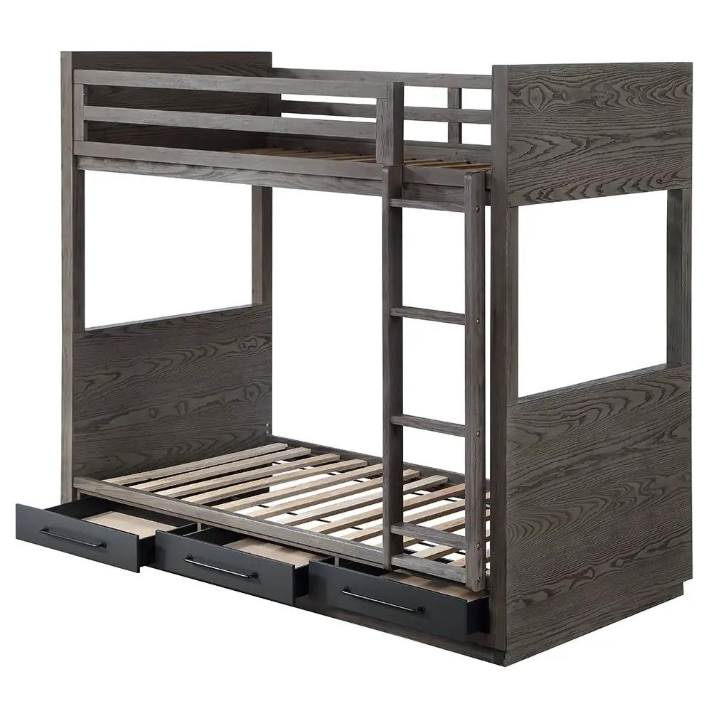 Estevon - Twin Over Twin Bunk Bed With Storage - Gray Oak by Unique Piece Furniture
