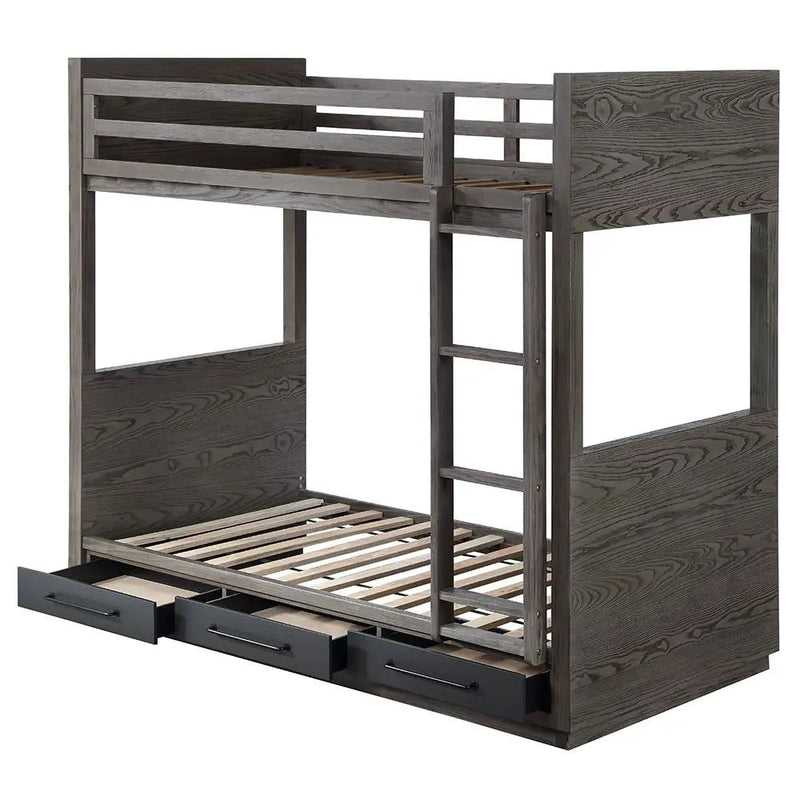 Estevon - Twin Over Twin Bunk Bed With Storage - Gray Oak by Unique Piece Furniture