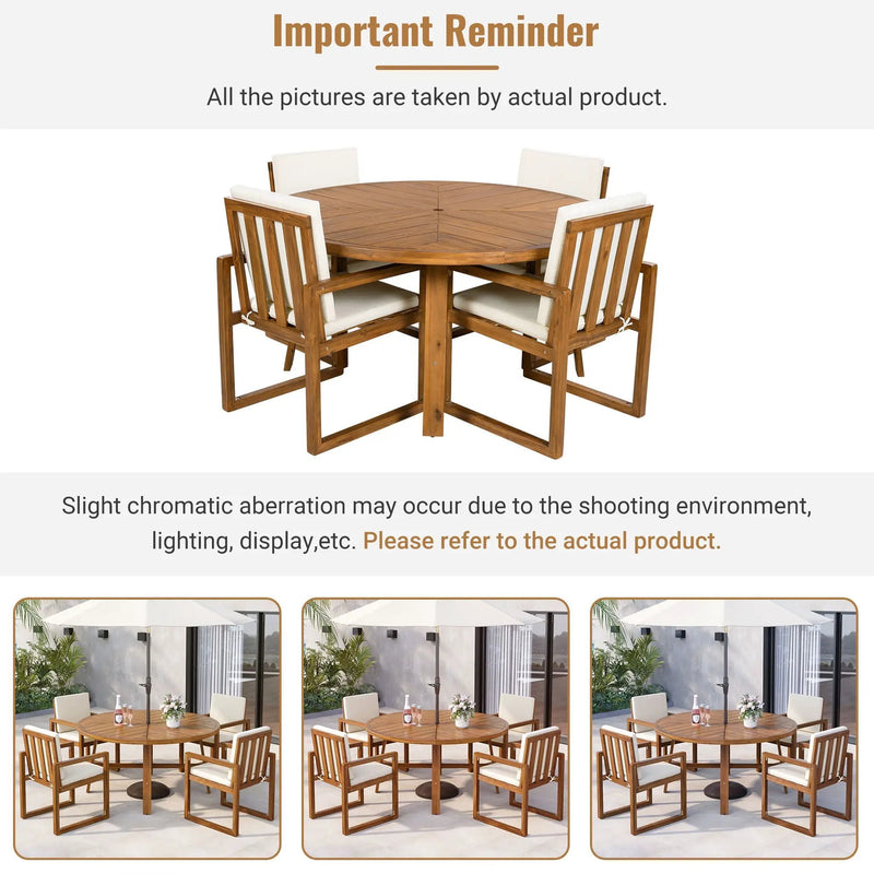 5 Piece Outdoor Patio Dining Set With 4 Armchairs And Table - Beige by HouseOfZazla