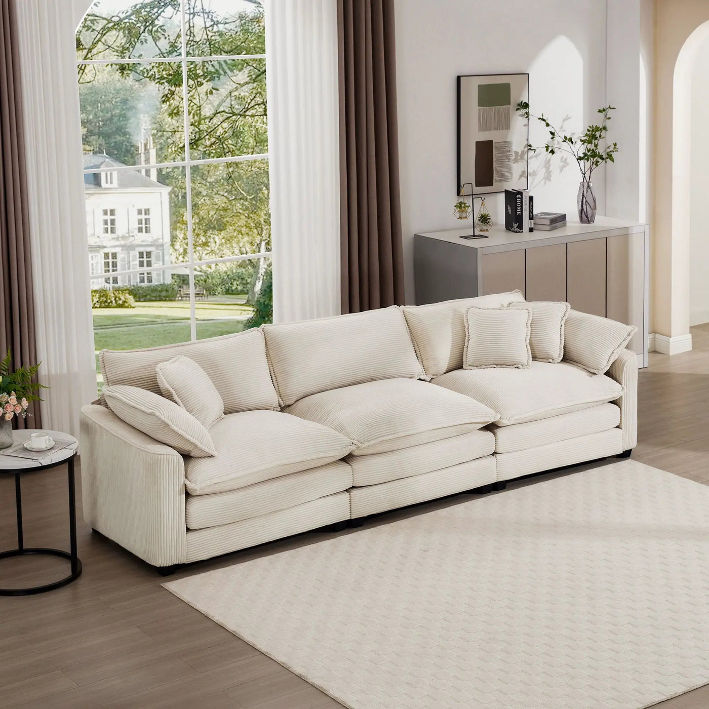 Mid-Century Modern 3 Seater Sectional Sofa With Arm And Throw Pillows by HouseOfZazla