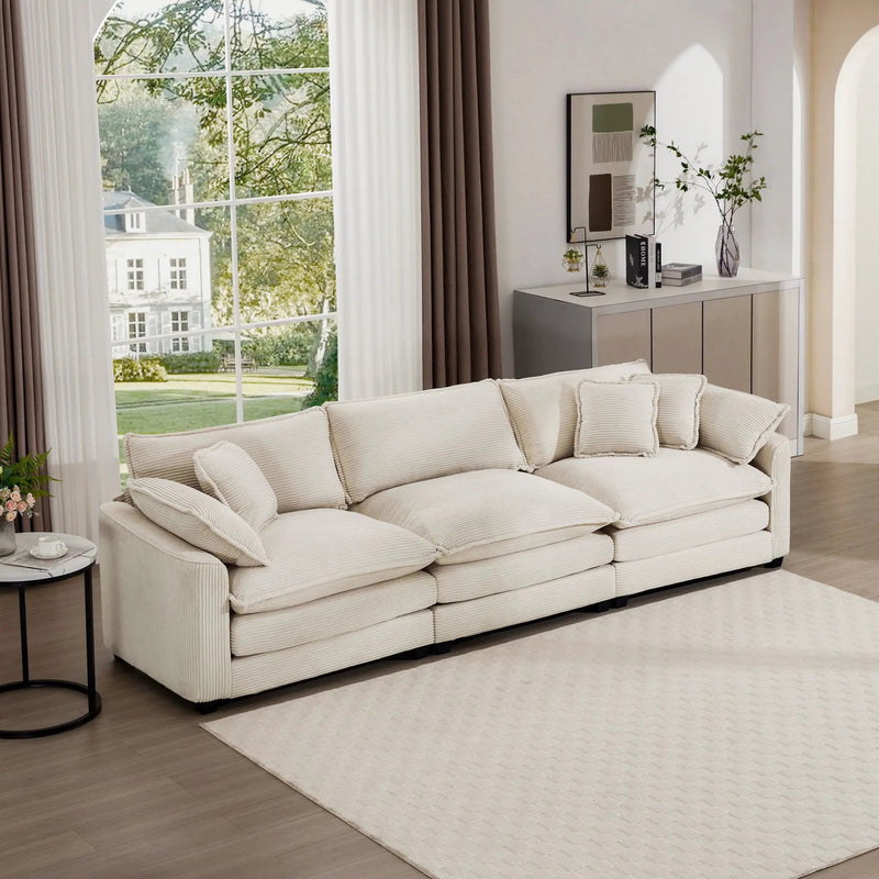 Mid-Century Modern 3 Seater Sectional Sofa With Arm And Throw Pillows by HouseOfZazla