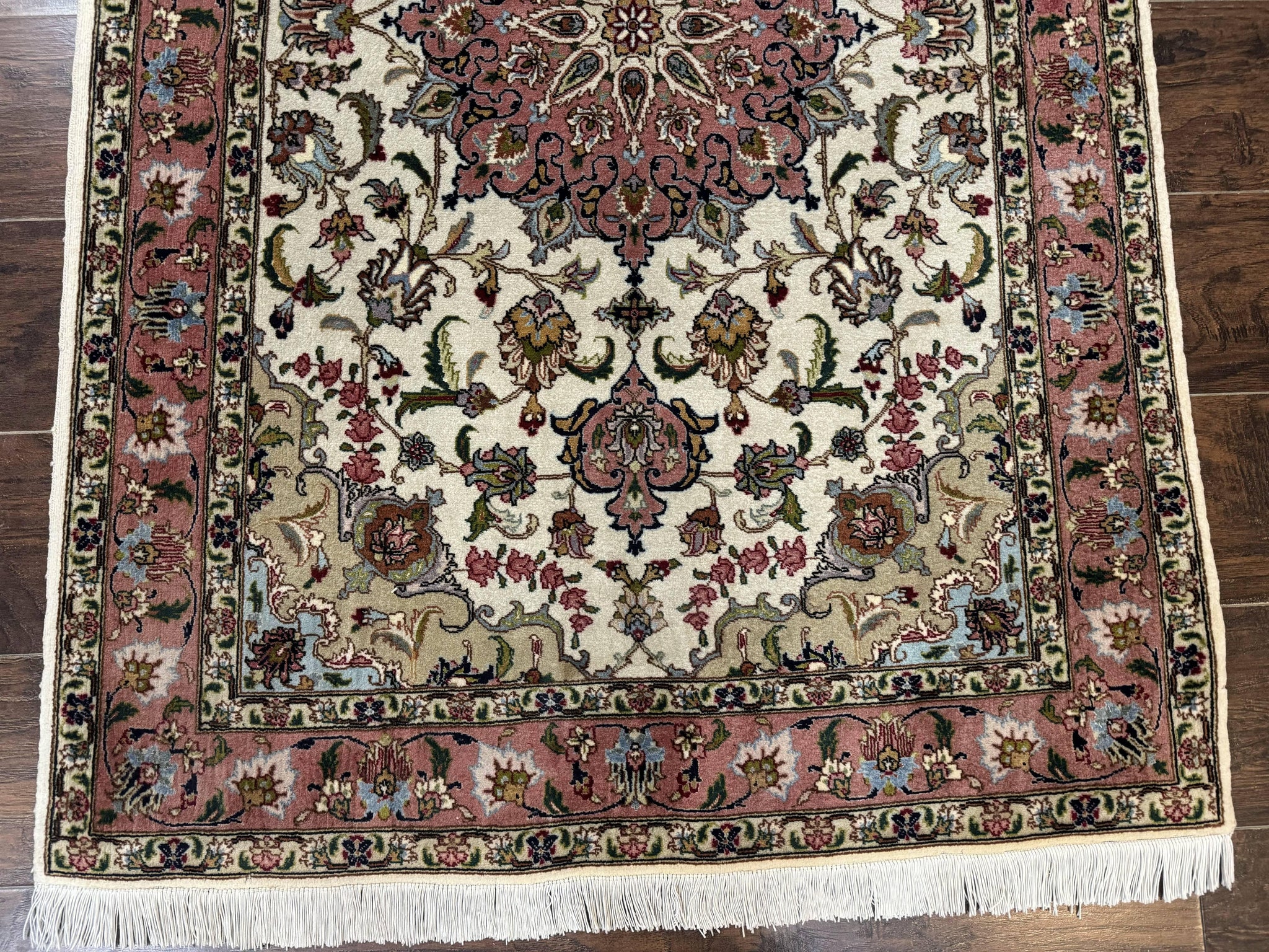 Fine Persian Tabriz Rug 3x5, Floral Medallion, 340 KPSI, Ivory Salmon by Jewel Rugs