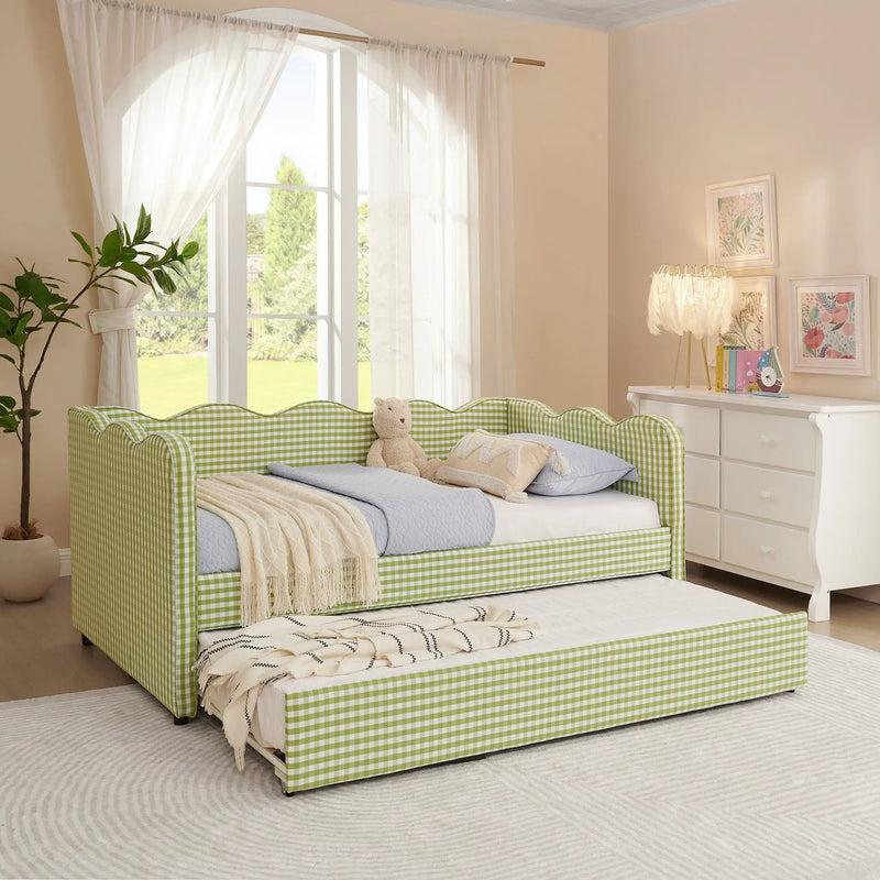Gingham Daybed With USB Charging Port, Wave-Shaped Design by Unique Piece Furniture