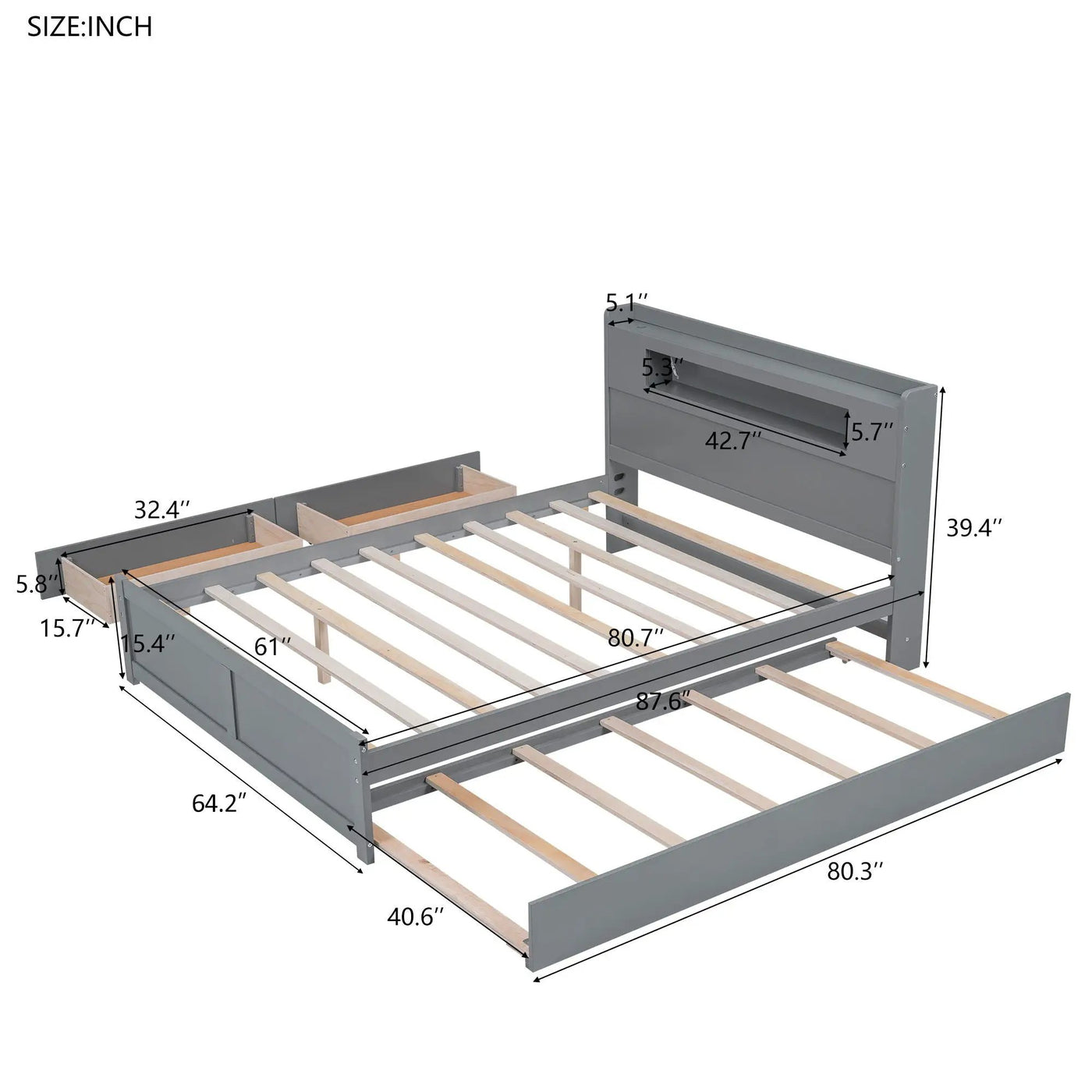 Storage Platform Bed With LED Lights, 2 Drawers And Trundle by HouseOfZazla