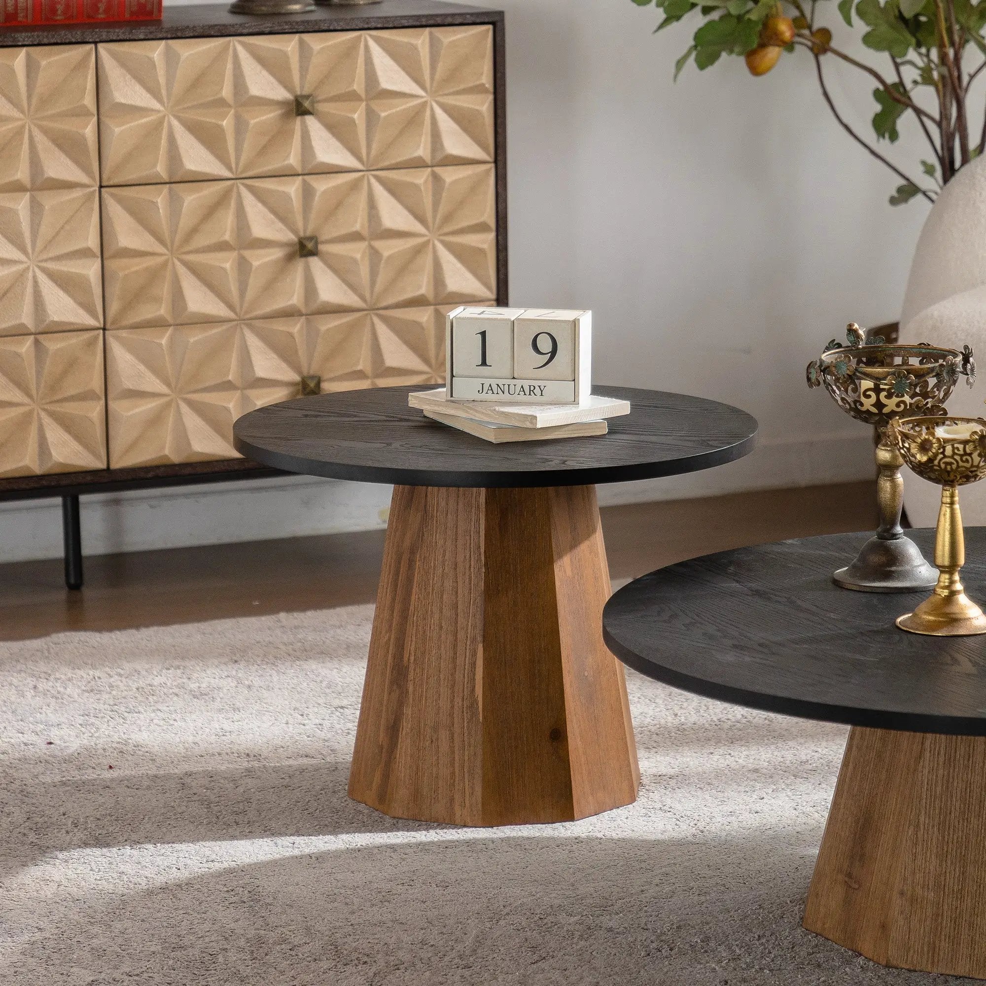 Round Coffee Table - Sturdy Pedestal Wooden Tea Table for Living Room by HouseOfZazla