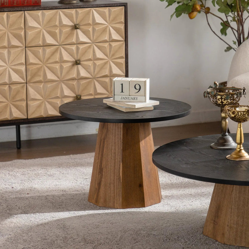 Round Coffee Table - Sturdy Pedestal Wooden Tea Table for Living Room by HouseOfZazla