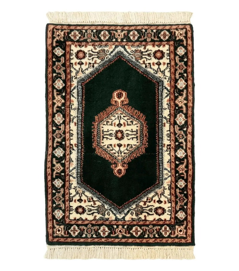 Small Indo Persian Dark Green Rug 2x3, Geometric Semi Open Field by Jewel Rugs