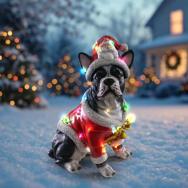 Christmas French Bulldog Statue, Holiday Dog Figurine in Santa Outfit by HouseOfZazla