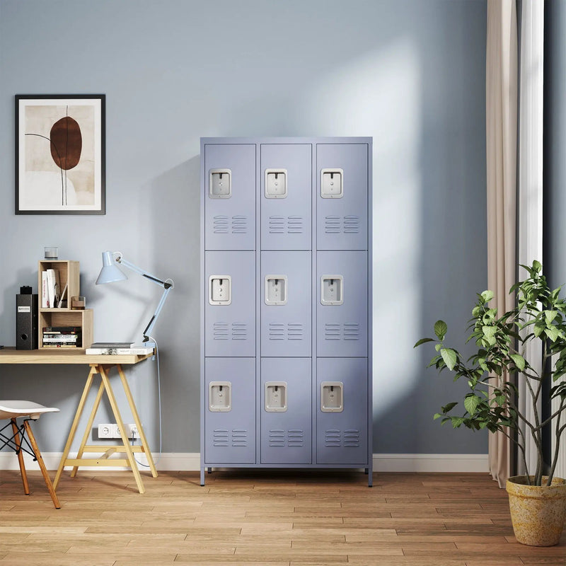 9 Door Lockers With Lock For Storage In Office, School, Gym, And Bedroom - Gray by HouseOfZazla
