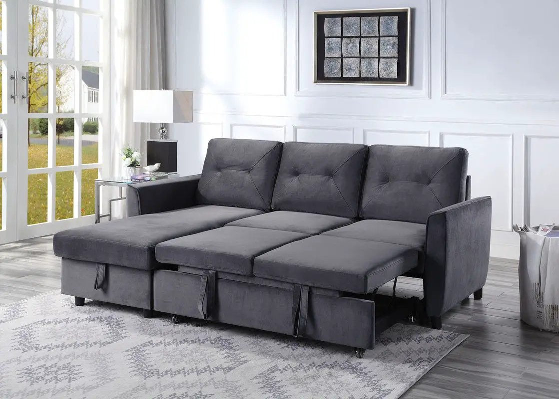 Hudson - Reversible Sleeper Sectional Sofa With Storage Chaise - Dark Gray by HouseOfZazla