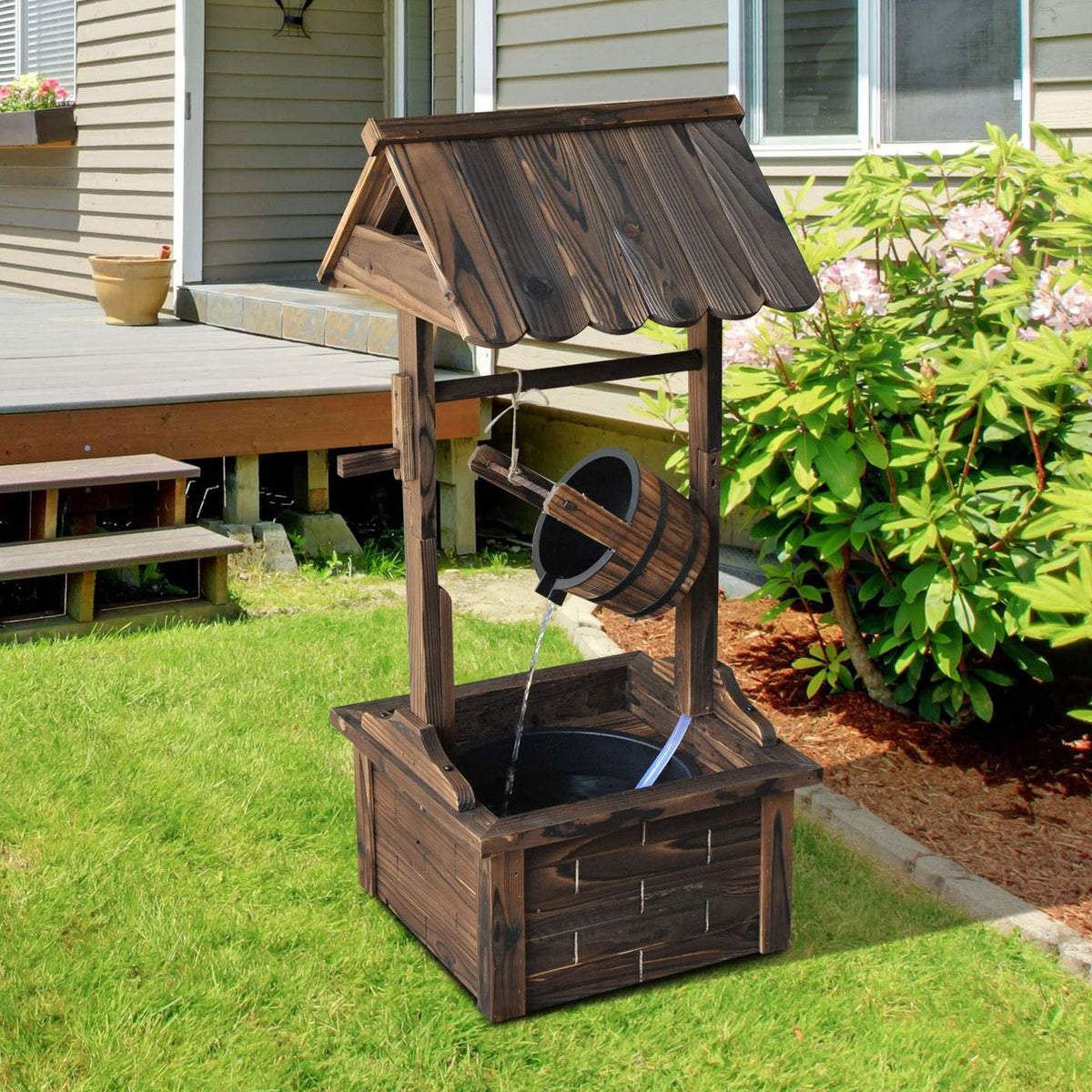 Carbonized Wood Wishing Well Outdoor Fountain 44 Inch, photo 2 of 9