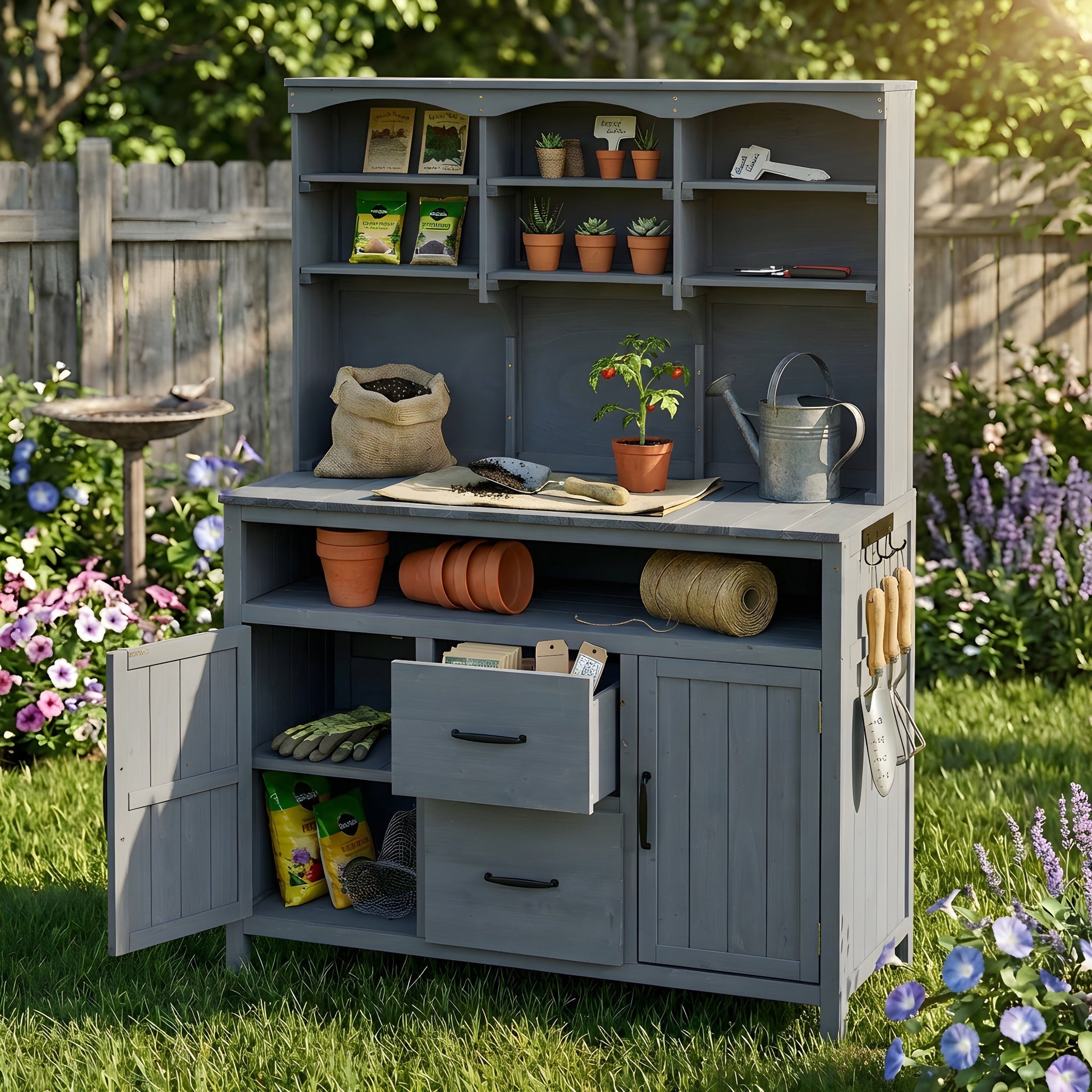 TOPMAX Large Fir Wood Potting Bench with Hutch and Storage by HouseOfZazla