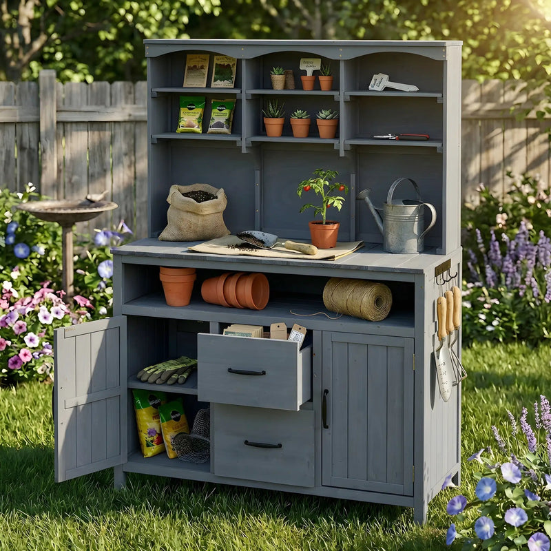 TOPMAX Large Fir Wood Potting Bench with Hutch and Storage by HouseOfZazla