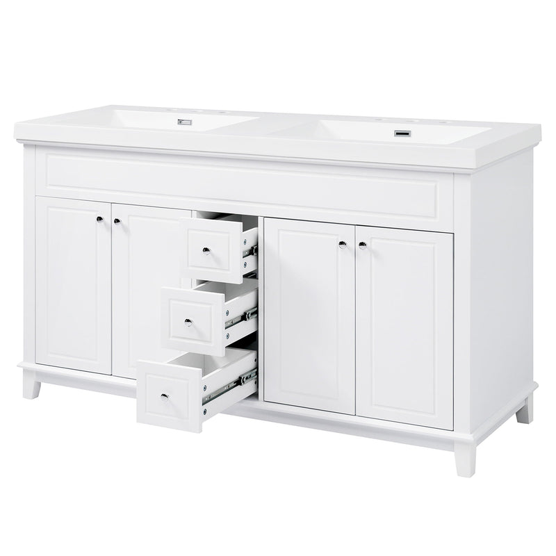Bathroom Vanity With Double Sinks, 3 Drawers & 4 Doors - White